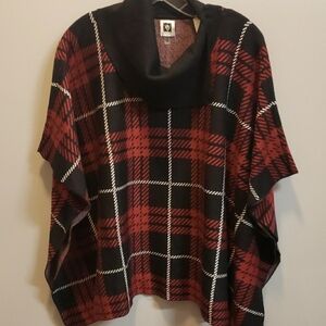 Anne Klein NWT Plaid Cowl Poncho Sweater